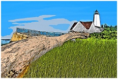 Log Washed Up on Shore by Lynde Point Light -Digital Painting